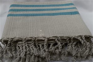 Peshtemal - Seaside Collection - Blue striped beige Chain Pattern 