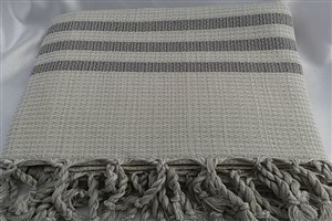 Peshtemal - Seaside Collection - Grey striped Beige Chain Pattern 