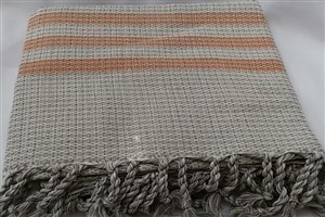 Peshtemal - Seaside Collection - Orange striped Beige Chain Pattern 